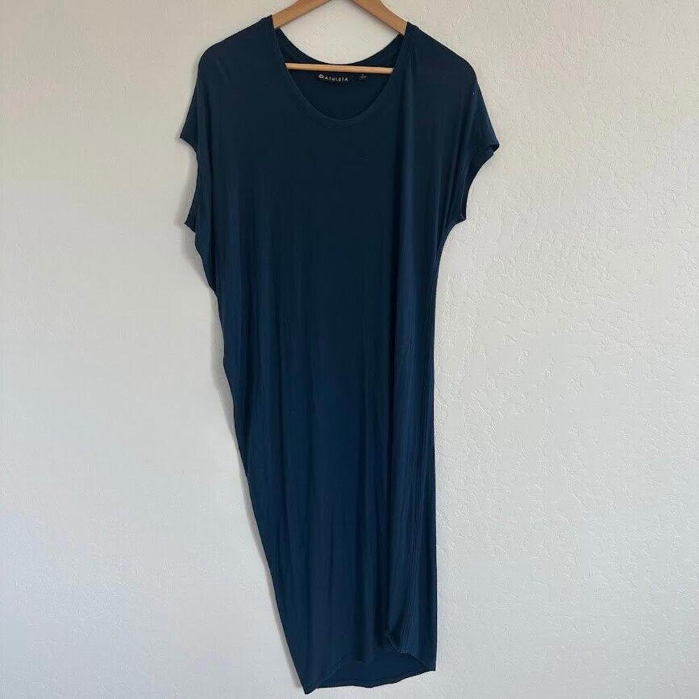 Athleta‎ Dress S Womens Draped Crew Minimalist Asymmetrical Blue Athleisure